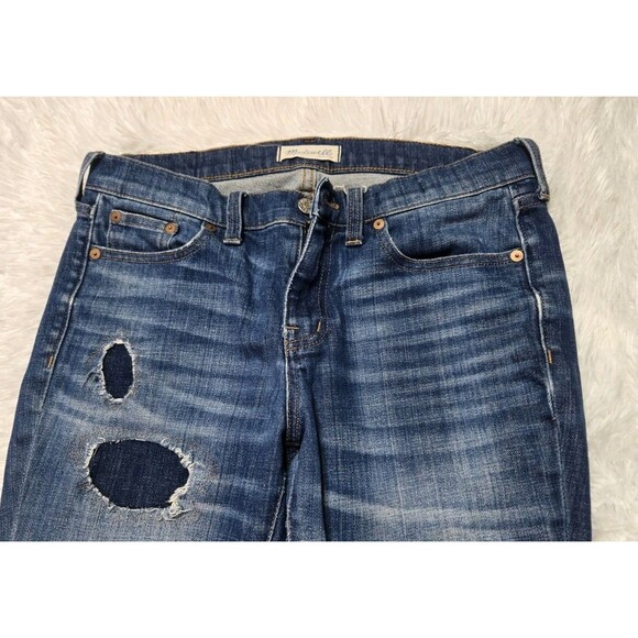 Madewell Distressed Stretch Straight Dark Wash Jeans Size 27x30 - Picture 7 of 13